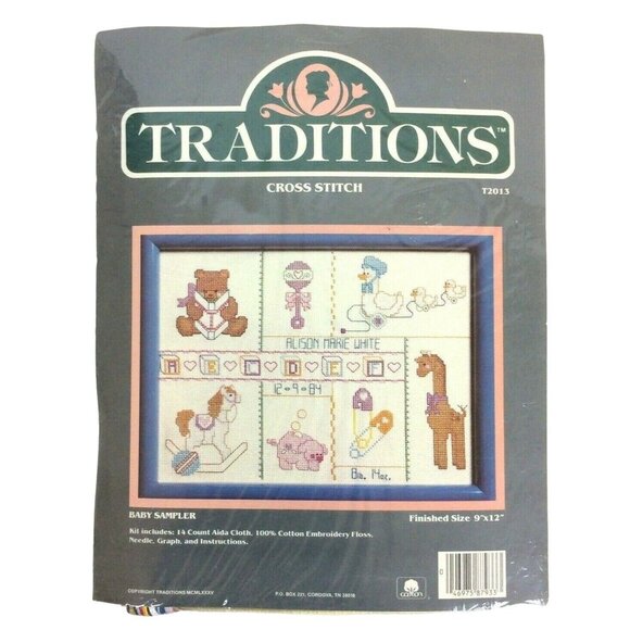 Traditions Cross Stitch Kit T2013 Baby Sampler Birth Record Gift Teddy Rattle - Picture 1 of 3